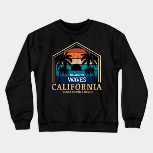 Monster Waves California Surfing vintage retro sunset palm trees Crewneck Sweatshirt